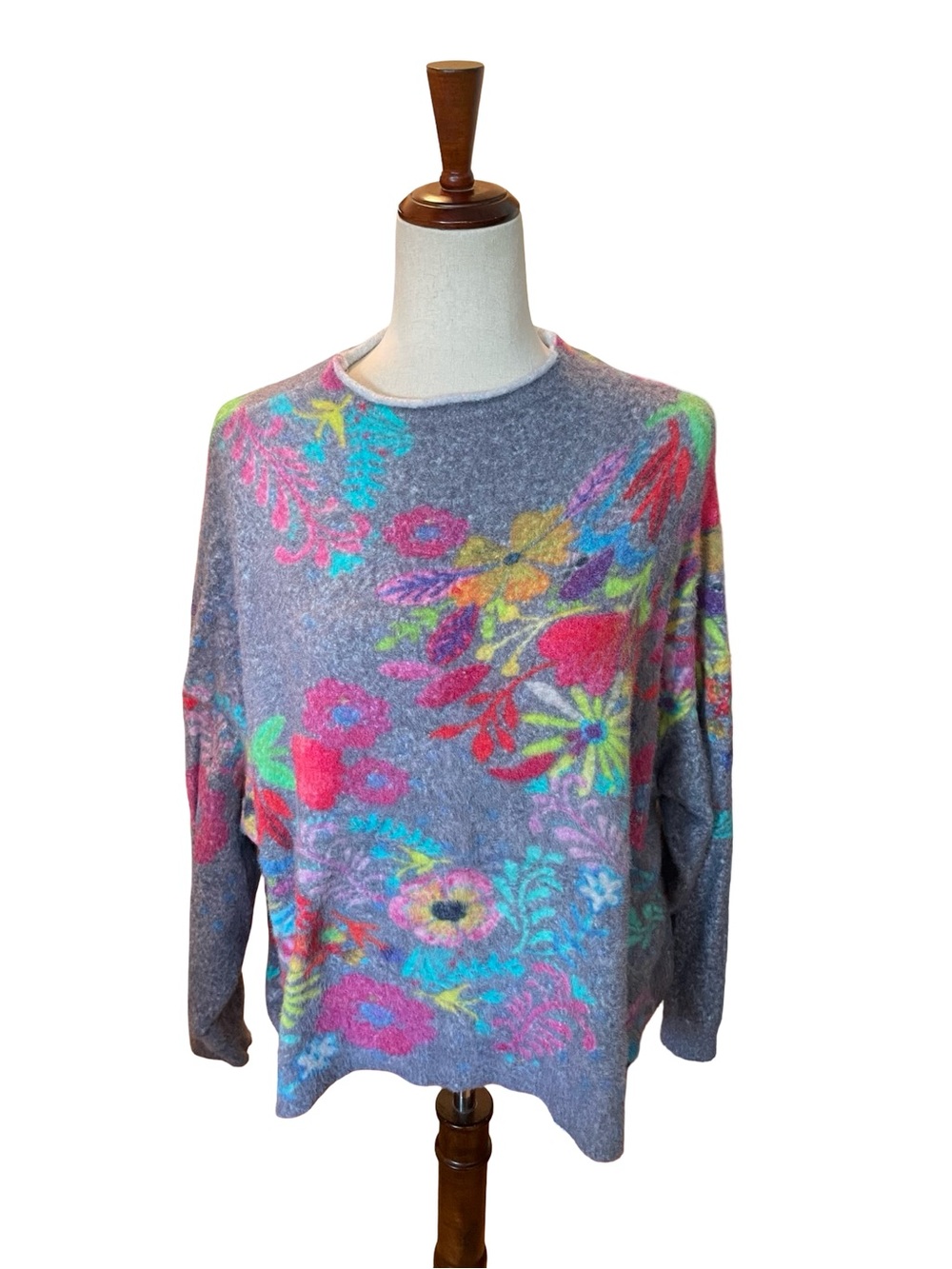 NATURAL LIFE FUZZY FLORAL MOCK NECK SWEATER L/XL - Picture 2 of 13
